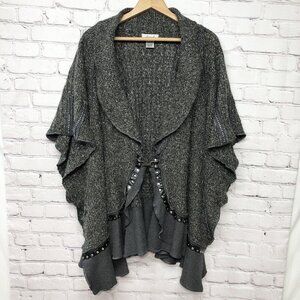 Black Gray Witchy Boho Goth Ruffled Oversized Cardigan Sz One Size OSFM